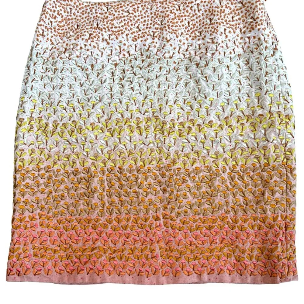 Anthropologie HD in Paris Embroidered 100% Linen‎ Skirt Lined Ombre Mini Size 2